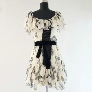 Dolce & Gabbana Bow Silk Ruffle Mini Dress